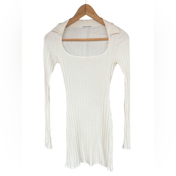 Reformation Women's Vittoria Rib Long Sleeve Collared Knit Dress Size XS Ivory - Picture 2 of 8